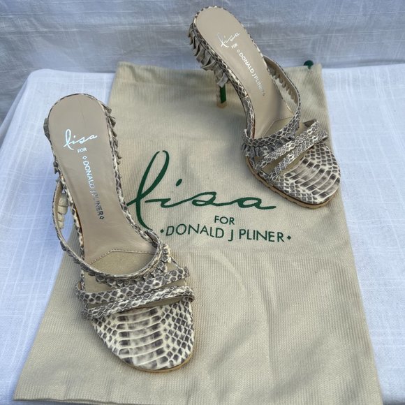 Lisa For Donald J. Pliner NWOT Snake Skin Open Toe High Heel Cream & Black 6½M - Picture 10 of 10